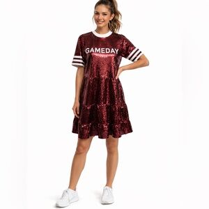 Francesca's Burgundy‎ Sequin Game Day Dress